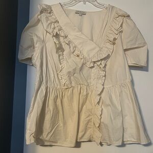 NWOT Ruffled Cream Top - Functional Buttons